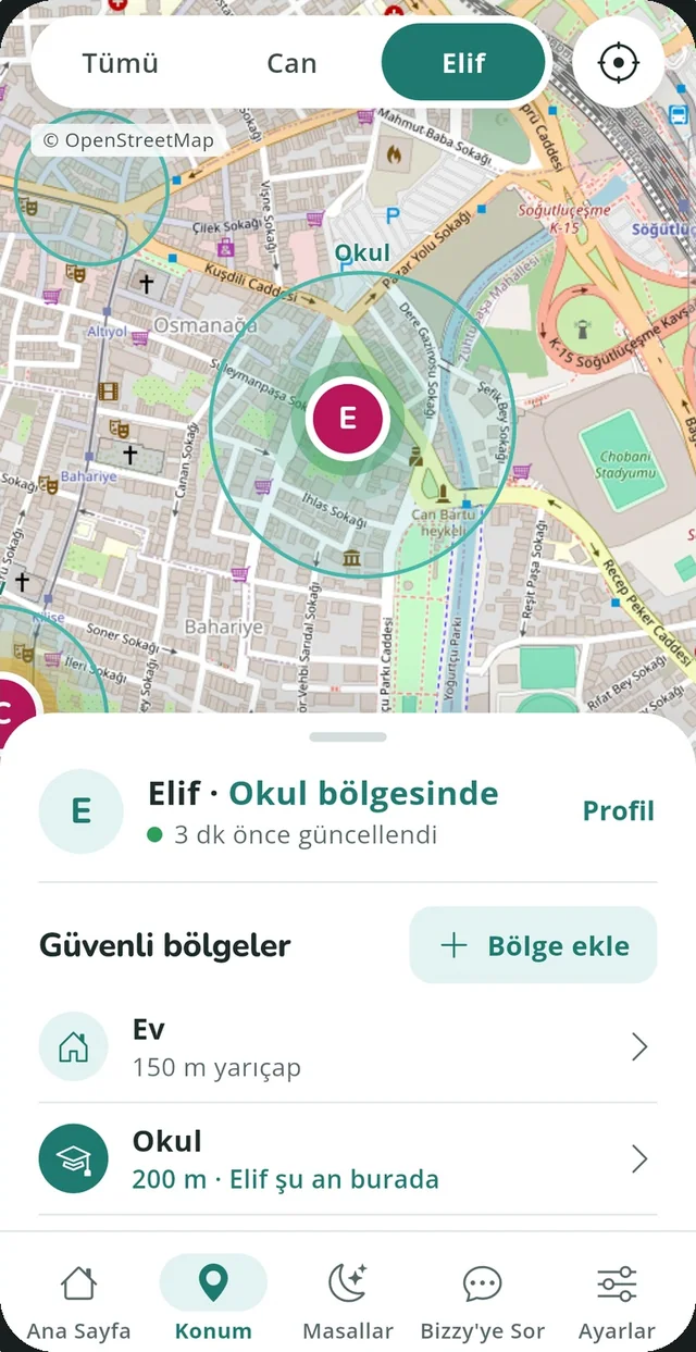 Güvenli bölgeler listesi: Ev ve Okul